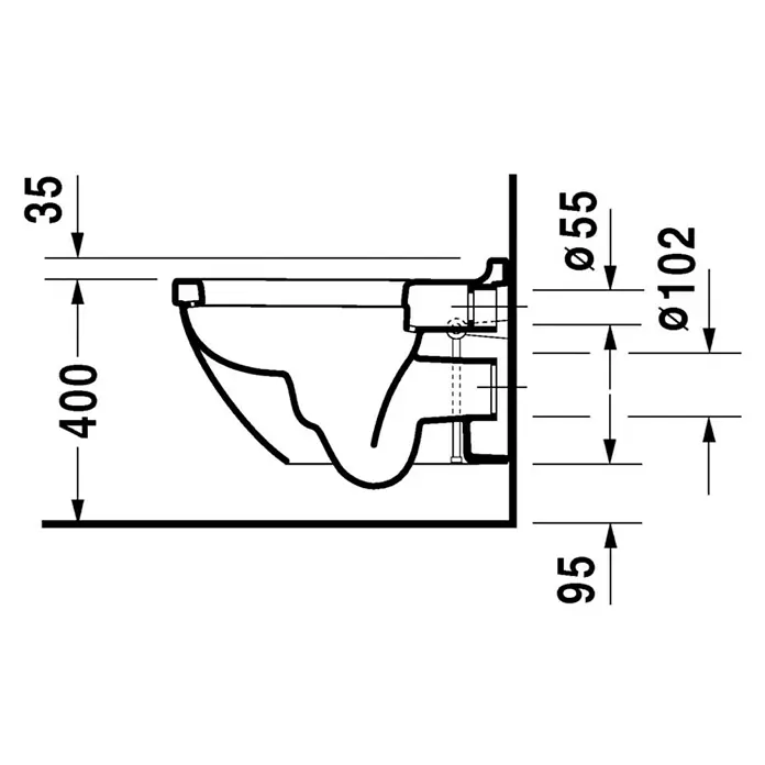 Duravit Starck 3 Wand-WC Typ 1 - Mit Spülrand, Mit schmutzabweisender Glasur, Spülform: Tief, WC Abgang: Waagerecht, Weiß
