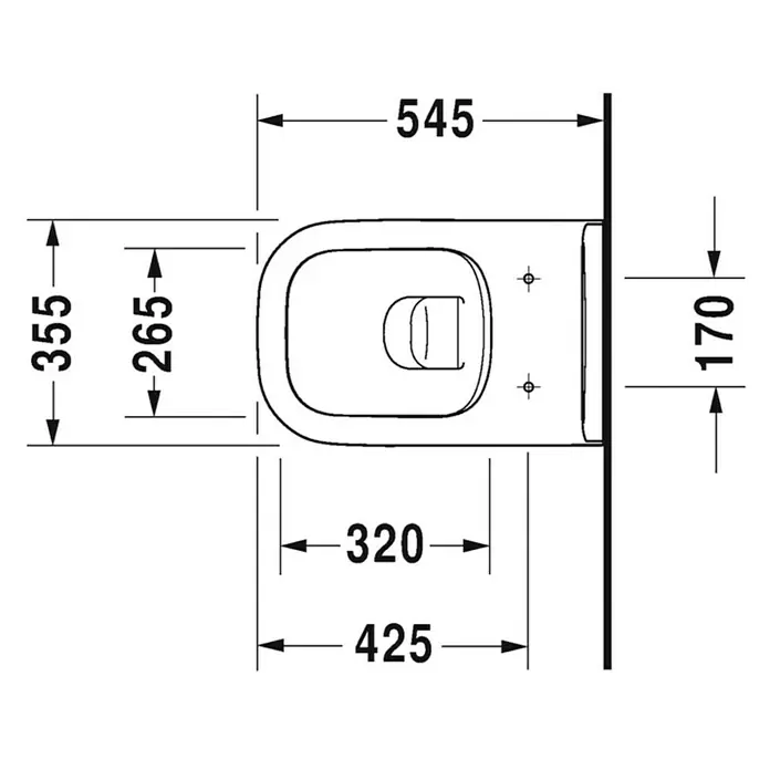 Duravit D-Code Wand-WC - Spülrandlos, Mit antibakterieller Glasur, Spülform: Tief, WC Abgang: Waagerecht, Weiß