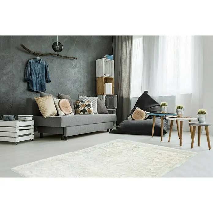 Kayoom Teppich Crown - Weiß/Puderblau, 170 x 120 cm, 100 % Polyester - Stimmungsaufnahme