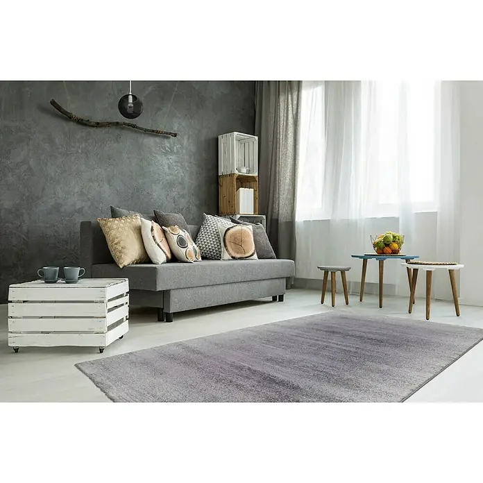 Kayoom Kurzflorteppich Stanley - Silber, 150 x 80 cm, 100 % Polypropylen-Heatset-Frisée - Stimmungsaufnahme