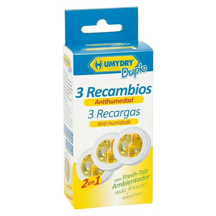 Humydry Pack de recambios para el deshumidificador Mini Tab - Limón, 3 ud.