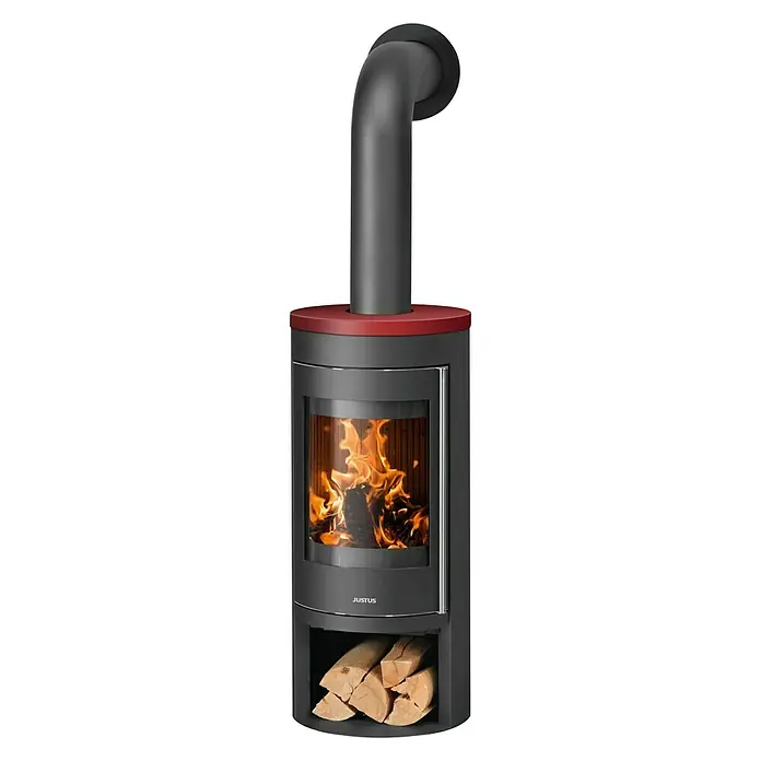 Justus Kaminofen Mino 2.0 - 5 kW, Raumheizvermögen: 88 m³, Material Abdeckung: Keramik, Schwarz/Bordeaux