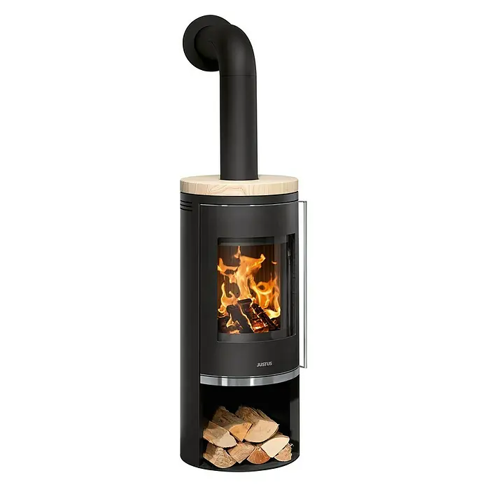 Justus Kaminofen Faro 2.0 - 6 kW, Raumheizvermögen: 124 m³, Material Abdeckung: Sandstein, Schwarz