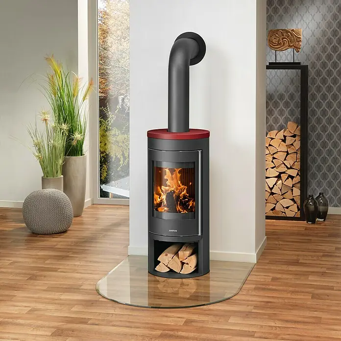 Justus Kaminofen Mino 2.0 - 5 kW, Raumheizvermögen: 88 m³, Material Abdeckung: Keramik, Schwarz/Bordeaux