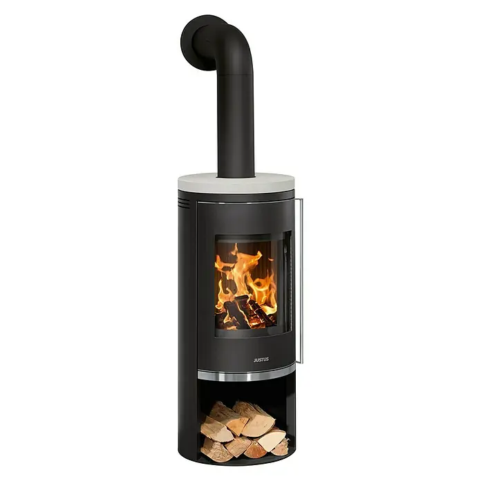 Justus Kaminofen Faro 2.0 - 6 kW, Raumheizvermögen: 124 m³, Material Abdeckung: Kalkstein, Schwarz