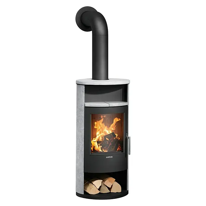 Justus Kaminofen Island 5 - 5 kW, Raumheizvermögen: 88 m³, Verkleidung: Speckstein, Schwarz
