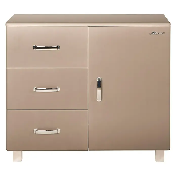 Phönix Miami Kommode - L x B x H: 43 x 97,6 x 88,8 cm, Taupe, 4 verchromte Griffe - Vorderansicht