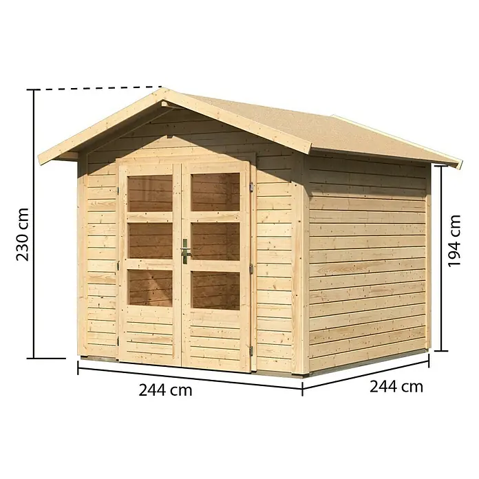 Karibu Gartenhaus Talkau 4 - 274 x 270 cm, Wandstärke: 28 mm, Satteldach, Natur - Rechte Seitenansicht