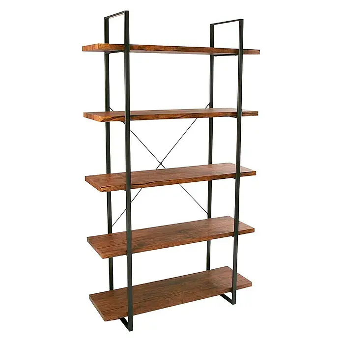 Estantería de madera de 5 baldas - L x An x Al: 33 x 100 x 179 cm, MDF, Nogal/Negro