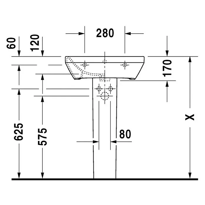 Duravit DuraStyle Waschtisch Typ 2 - 55 x 44 cm, Ohne Spezialglasur, Hahnloch: Mitte, Mit Überlauf, Weiß