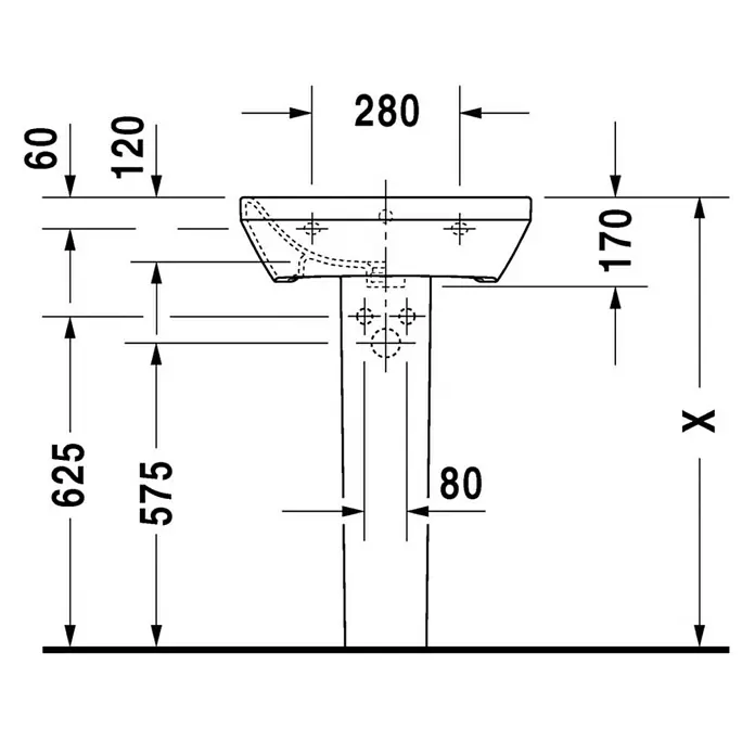 Duravit DuraStyle Waschtisch Typ 2 - 55 x 44 cm, Mit schmutzabweisender Glasur, Hahnloch: Mitte, Mit Überlauf, Weiß