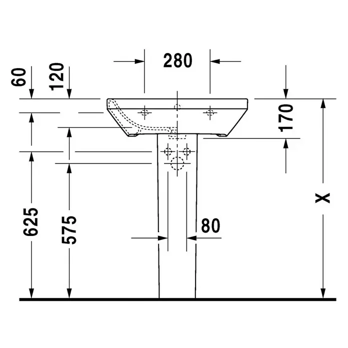 Duravit DuraStyle Waschtisch Typ 2 - 60 x 44 cm, Ohne Spezialglasur, Hahnloch: Mitte, Mit Überlauf, Weiß
