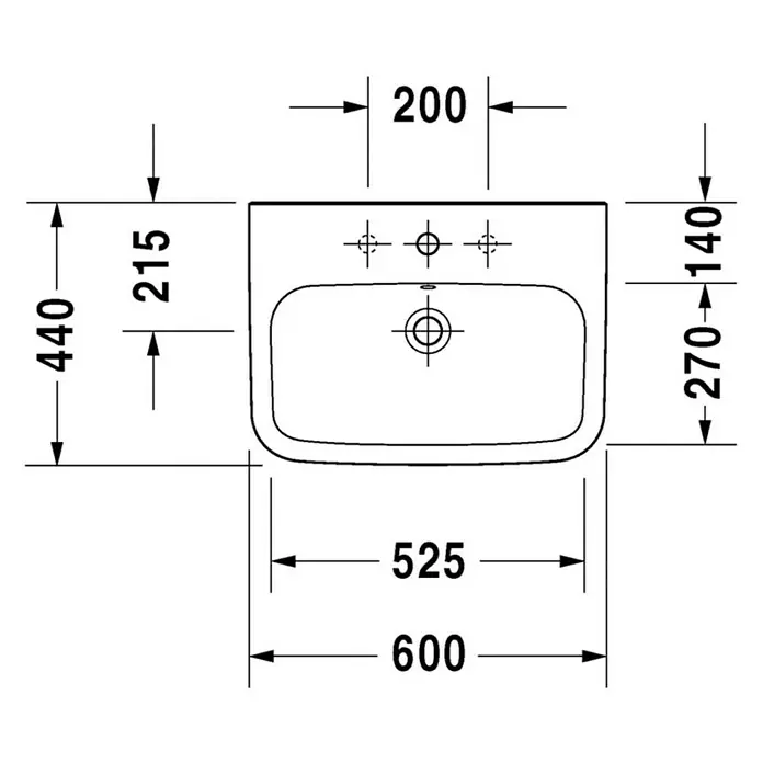 Duravit DuraStyle Waschtisch Typ 2 - 60 x 44 cm, Mit schmutzabweisender Glasur, Hahnloch: Mitte, Mit Überlauf, Weiß