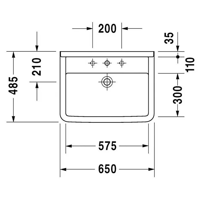 Duravit Starck 3 Waschtisch Typ 2 - 65 x 48,5 cm, Ohne Spezialglasur, Hahnloch: Mitte, Mit Überlauf, Weiß