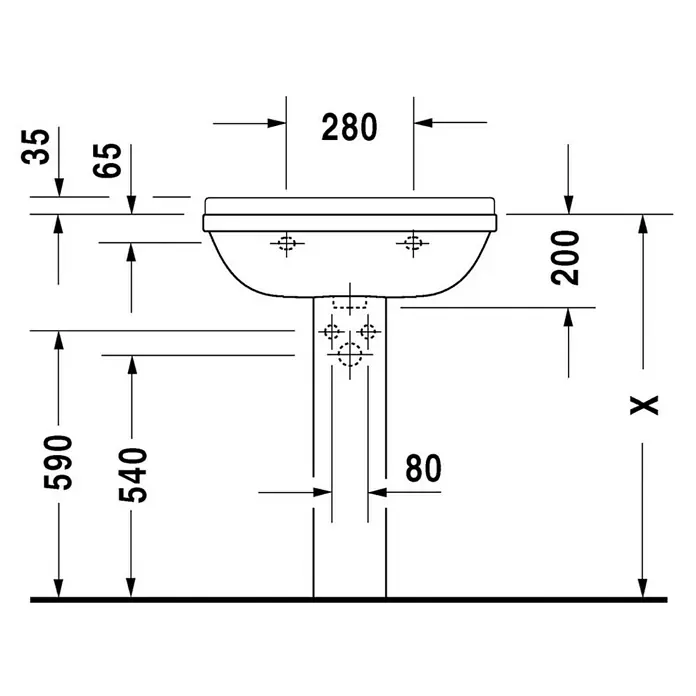 Duravit Starck 3 Waschtisch Typ 2 - 65 x 48,5 cm, Ohne Spezialglasur, Hahnloch: Mitte, Mit Überlauf, Weiß