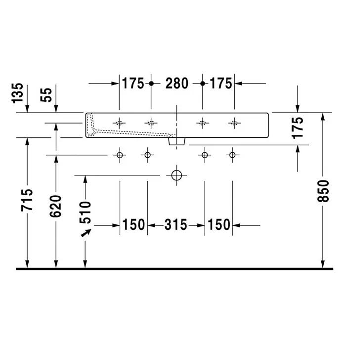 Duravit Vero Doppelwaschtisch - 100 x 47 cm, Ohne Spezialglasur, Hahnloch: Mitte, Mit Überlauf, Weiß, Ungeschliffen