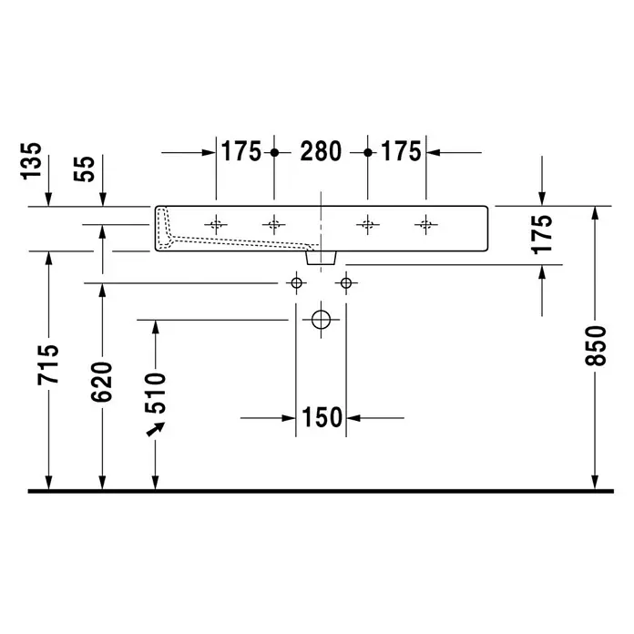 Duravit Vero Waschtisch - 100 x 47 cm, Mit schmutzabweisender Glasur, Hahnloch: Mitte, Mit Überlauf, Weiß, Geschliffen