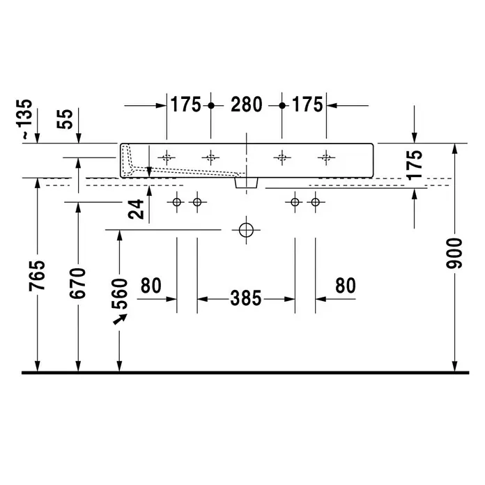 Duravit Vero Doppelwaschtisch - 100 x 47 cm, Ohne Spezialglasur, Hahnloch: Mitte, Mit Überlauf, Weiß, Geschliffen