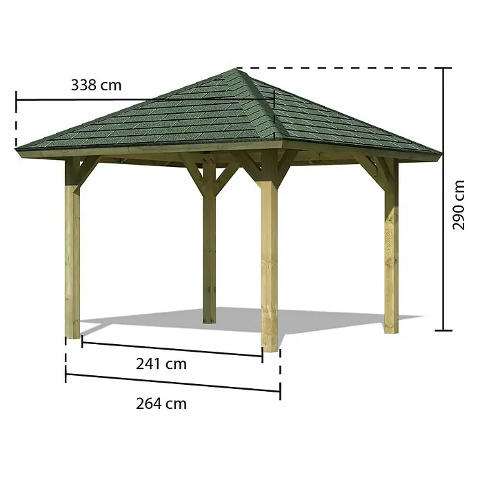 Karibu Pavillon Bergen 1 - 338 x 338 cm, Grün, Natur - Linke Seitenansicht