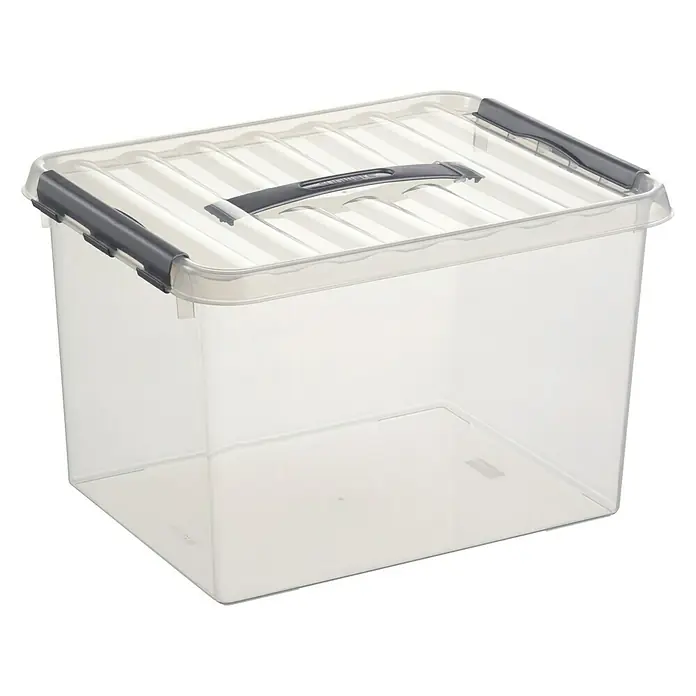 Sunware Aufbewahrungsbox Q-Line - L x B x H: 40 x 30 x 26 cm, Kunststoff, Transparent, Farbe Griff: Schwarz - Linke Seitenansicht