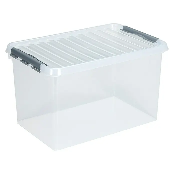 Sunware Aufbewahrungsbox Q-Line - L x B x H: 60 x 40 x 34 cm, Kunststoff, Transparent, Farbe Griff: Schwarz - Linke Seitenansicht