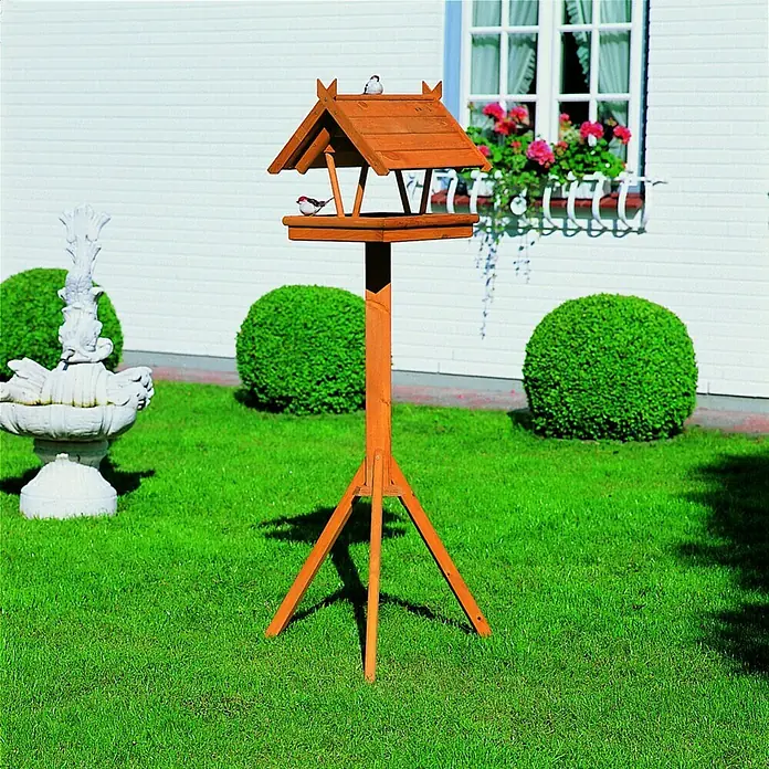 Promadino Vogelfutterhaus Rhön - 42 x 36 x 38 cm, Braun, Ausstattung: Vogelhausständer - Stimmungsaufnahme