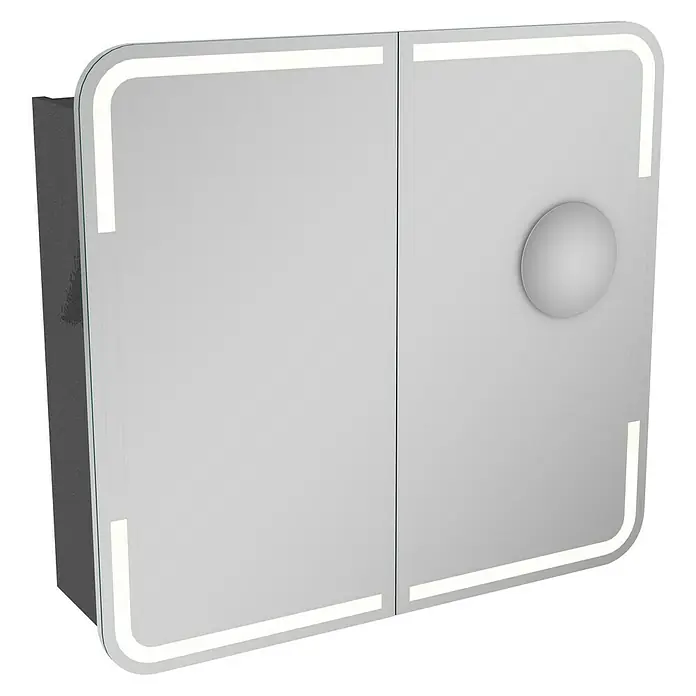 Camargue Stella LED-Spiegelschrank - B x H: 80 x 73,7 cm, Mit Beleuchtung, Mit abgerundeten Kanten, Spanplatte, Grafit - Linke Seitenansicht