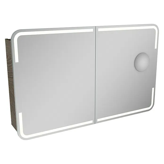 Camargue Stella LED-Spiegelschrank - B x H: 120 x 73,7 cm, Mit Beleuchtung, Mit abgerundeten Kanten, Spanplatte, Eiche Maron - Linke Seitenansicht