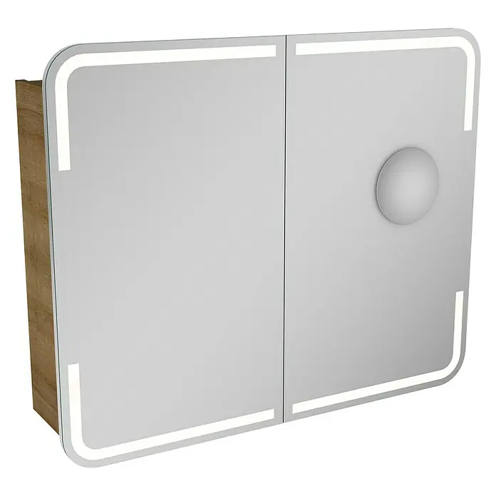 Camargue Stella LED-Spiegelschrank - B x H: 90 x 73,7 cm, Mit Beleuchtung, Mit abgerundeten Kanten, Spanplatte, Berg Eiche - Linke Seitenansicht