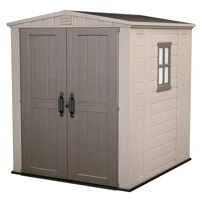 Keter Caseta para jardín Factor 6x6 - Ancho exterior incluido el voladizo del techo: 195,5 cm, Profundidad exterior incluido el voladizo del techo: 178 cm, Plástico, Taupe/Beige