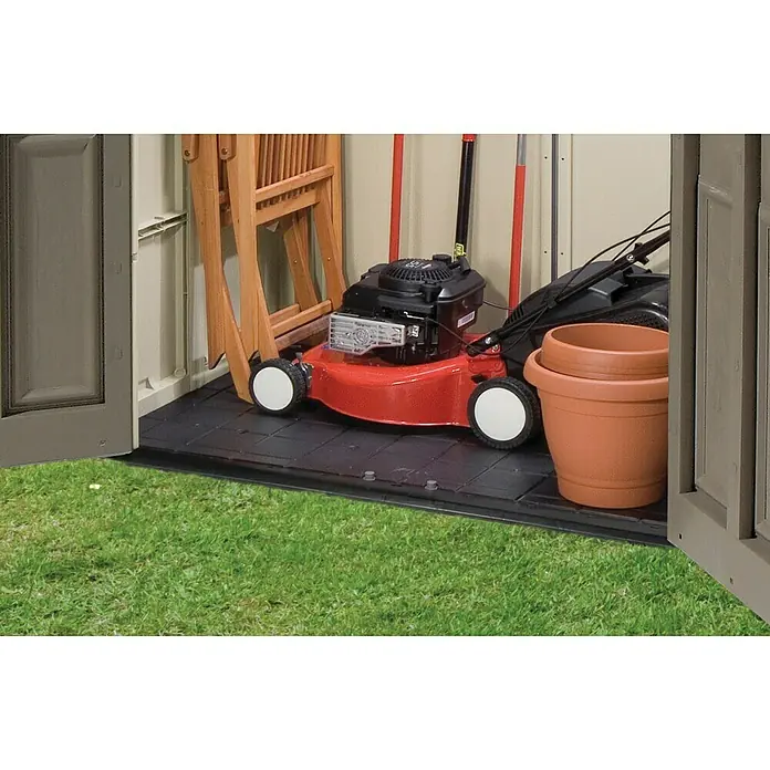 Keter Caseta para jardín Factor 6x6 - Ancho exterior incluido el voladizo del techo: 195,5 cm, Profundidad exterior incluido el voladizo del techo: 178 cm, Plástico, Taupe/Beige