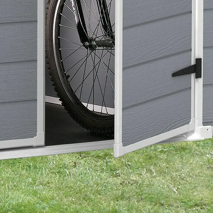 Keter Spremište Manor - Vanjska širina uklj. krovni prevjes: 236,8 cm, Vanjska dubina uklj. krovni prevjes: 185,8 cm, Plastika, Sivo-bijele boje, Baza: 3,9 m²