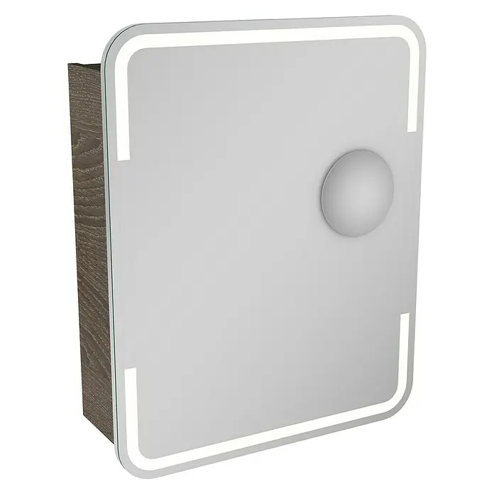 Camargue Stella LED-Spiegelschrank - B x H: 60 x 73,7 cm, Anschlag: Links, Mit abgerundeten Kanten, Spanplatte, Eiche Maron - Linke Seitenansicht