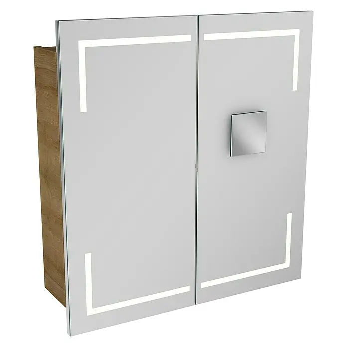 Camargue Stella LED-Spiegelschrank - B x H: 70 x 73,7 cm, Mit Beleuchtung, Mit eckigen Kanten, Spanplatte, Berg Eiche - Linke Seitenansicht