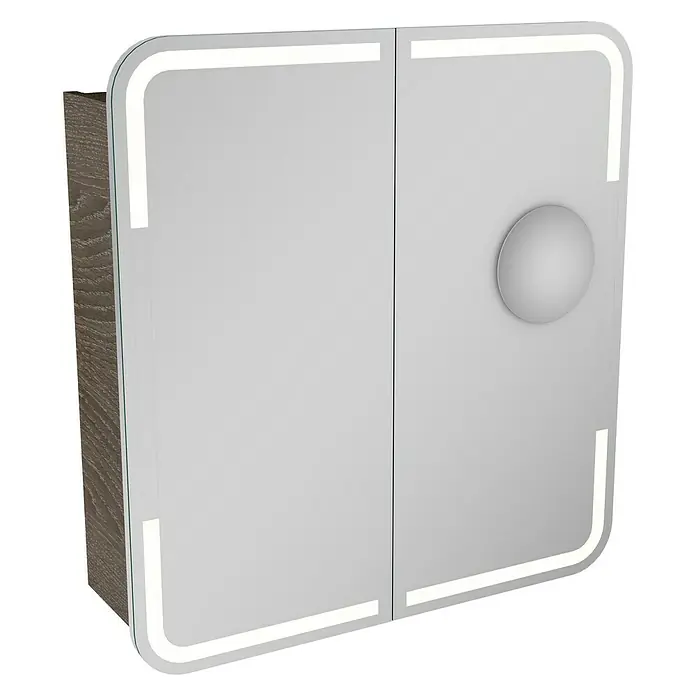 Camargue Stella LED-Spiegelschrank - B x H: 70 x 73,7 cm, Mit Beleuchtung, Mit abgerundeten Kanten, Spanplatte, Eiche Maron - Linke Seitenansicht