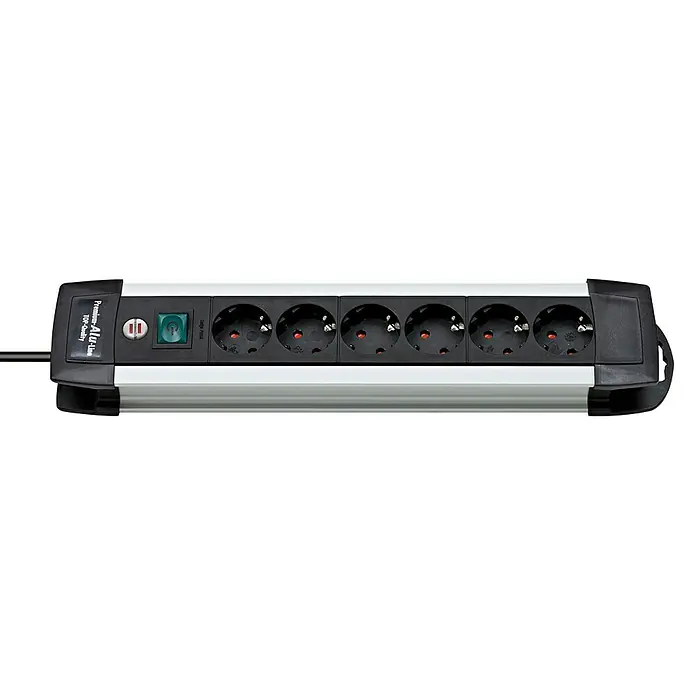 Brennenstuhl Premium-Alu-Line Steckdosenleiste Premium-Alu-Line - Anzahl Steckdosen Schuko: 6 Stk., Schwarz/Silber, 3 m, Sicherheitsschalter beleuchtet - Ansicht von oben