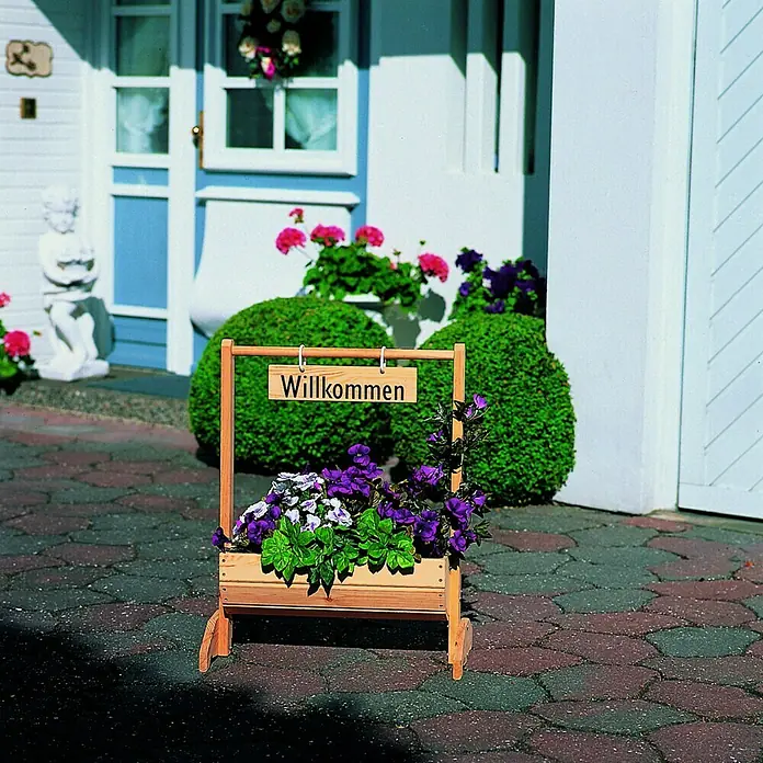 Promadino Pflanzkasten Willkommen - Außenmaß (L x B x H): 59 x 30 x 73 cm, Holz, Braun - Stimmungsaufnahme