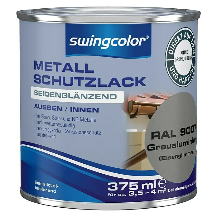 swingcolor Metall-Schutzlack - Graualuminium, 375 ml, Seidenglänzend - Vorderansicht