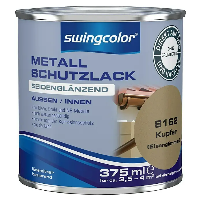 swingcolor Metall-Schutzlack - Kupfer, 375 ml, Seidenglänzend - Vorderansicht