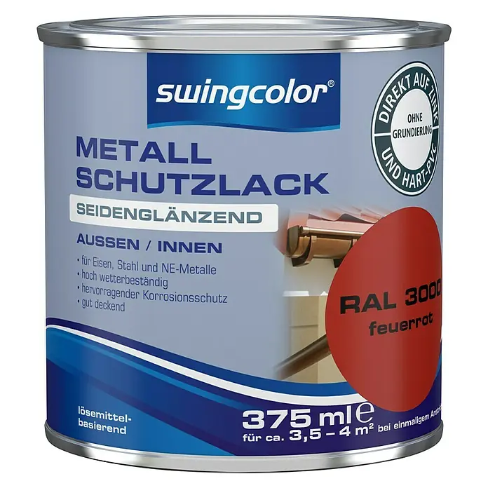 swingcolor Metall-Schutzlack - Feuerrot, 375 ml, Seidenglänzend - Vorderansicht