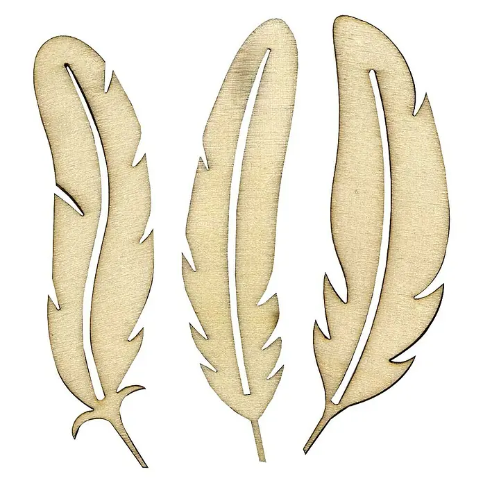 Artemio Pieza decorativa Plumas - 3 ud., Madera, 6 x 8 cm