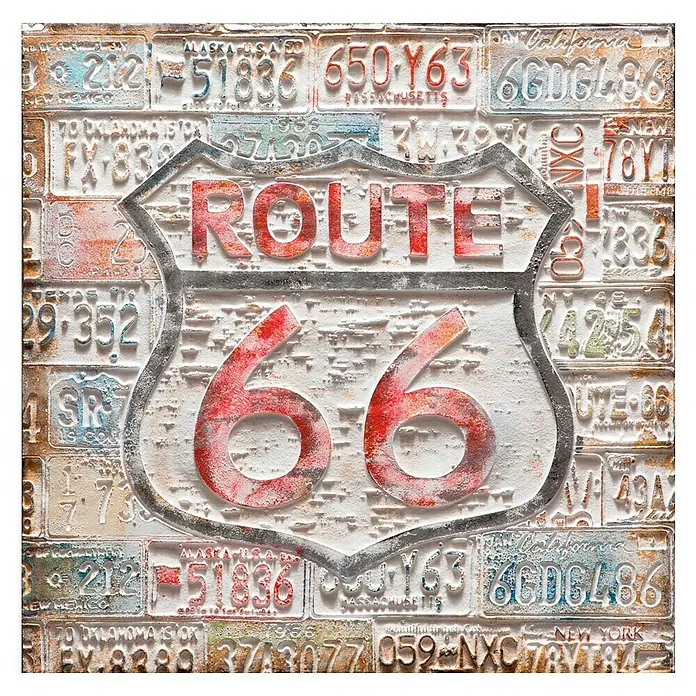 Cuadro pintado a mano Dipinto Ruta 66 - Route 66 color, An x Al: 80 x 80 cm