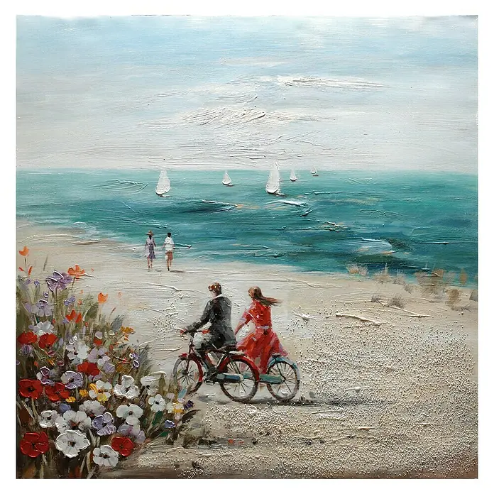 Cuadro pintado a mano Dipinto - Paseo en bicicleta, An x Al: 100 x 100 cm