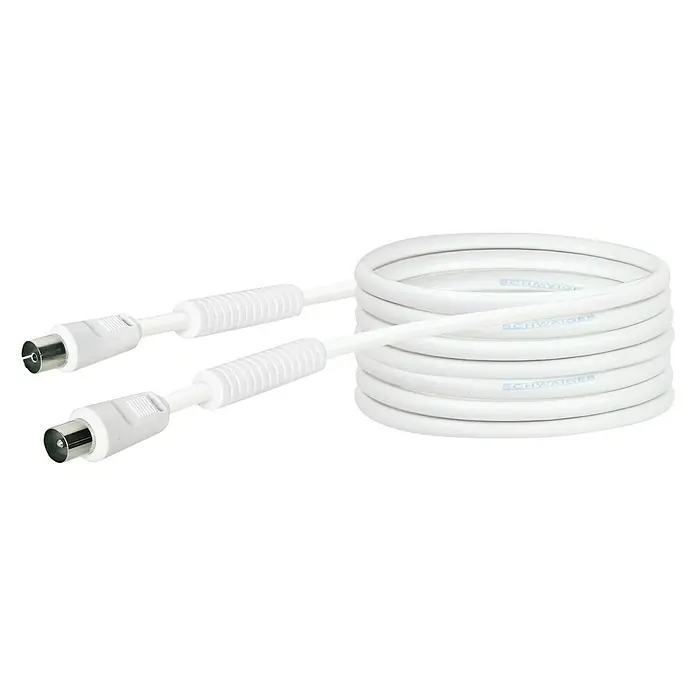 Schwaiger Priključni kabel za antenu - 10 m, Bijele boje, 90 dB, IEC utikač, IEC utičnica - Pogled sprijeda