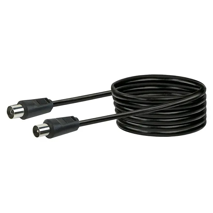 Schwaiger Priključni kabel za antenu - 7,5 m, Crne boje, 75 dB, IEC utikač, IEC utičnica - Pogled sprijeda