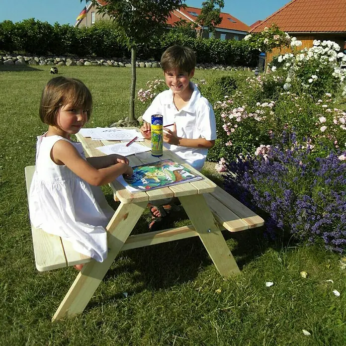 Promadino Kinder-Picknicktisch - 90 x 90,7 x 49 cm, Kiefer, Natur - Stimmungsaufnahme