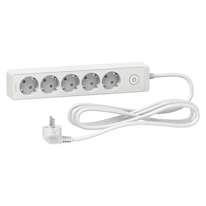 Schneider Electric Base de enchufe múltiple - Número de enchufes Schuko: 5 ud., Blanco, 3 m