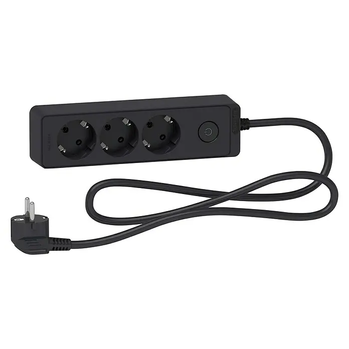 Schneider Electric Base de enchufe múltiple - Número de enchufes Schuko: 3 ud., Antracita, 1,5 m