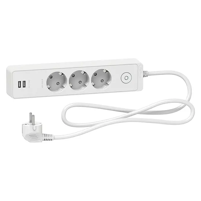 Schneider Electric Base de enchufe múltiple con USB - Número de enchufes Schuko: 3 ud., Blanco, 1,5 m