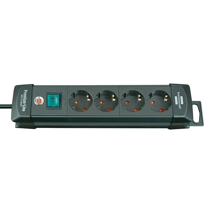 Brennenstuhl Premium-Line Steckdosenleiste - Anzahl Steckdosen Schuko: 4 Stk., Schwarz, Kabellänge: 1,8 m, Max. Anschlussleistung: 3.680 W